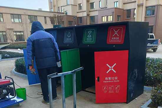 安裝四分類垃圾桶罩,垃圾分類亭